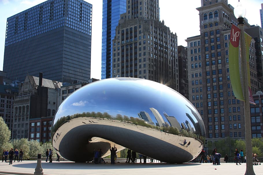 Cloud Gate near ATnT plaza, chicago bean, mirror, artwork, art object HD wallpaper