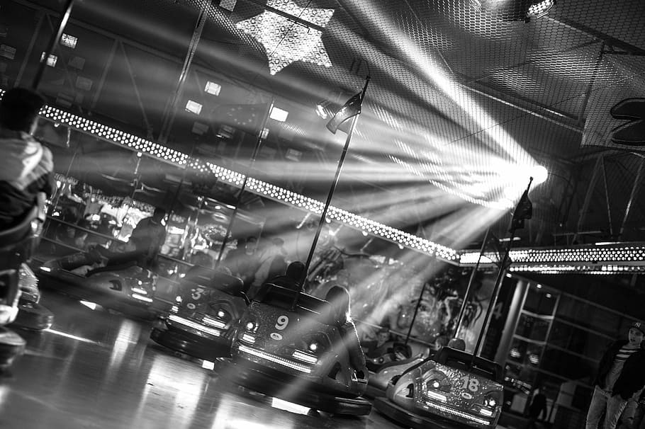 black white, funfair, funfair carousel, night, transportation HD wallpaper