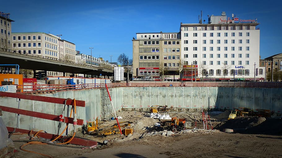 site, construction machine, construction work, build, building exterior HD wallpaper