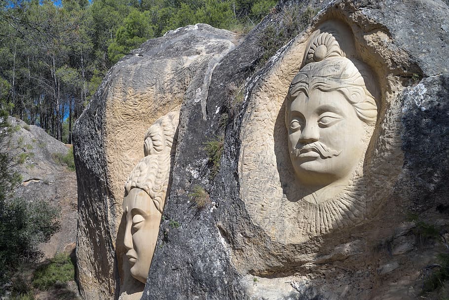 faces, sculpture, stone, buddha, carving, portrait, women, museum HD wallpaper