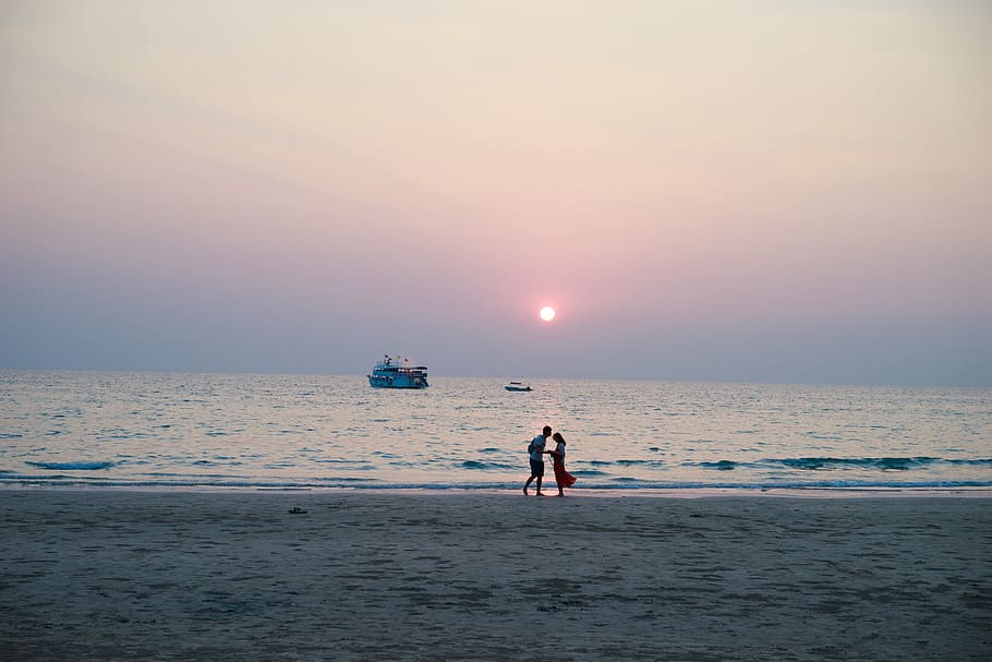 Koh Chang, Sunset, Beach, Couples, sea, silhouette, outdoors HD wallpaper