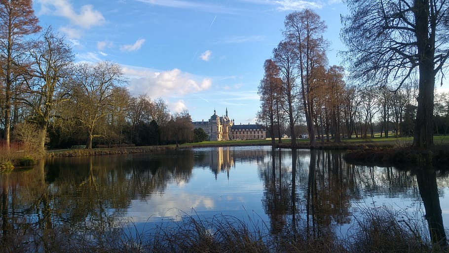 chantilly, reflection, france, renaissance, water, old, palace