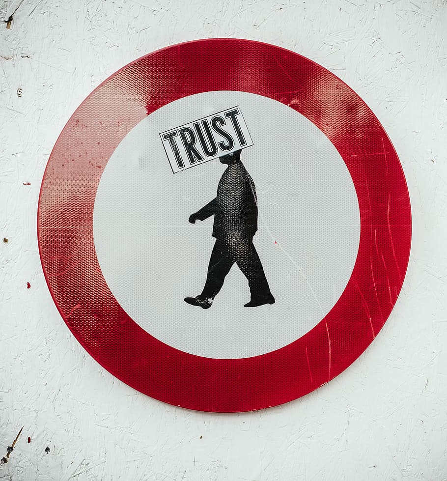 round red and white Trust signage, round red and white Trust decor HD wallpaper