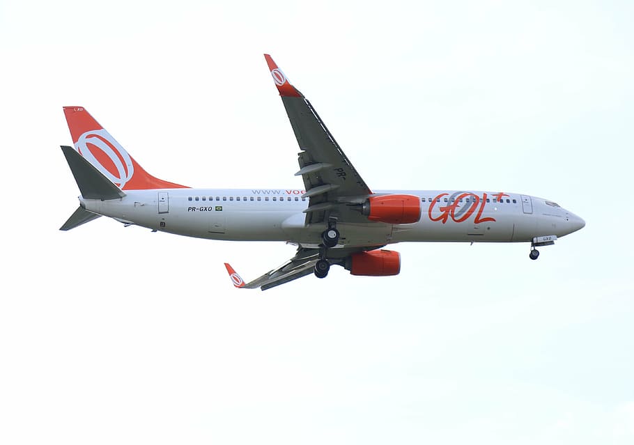white and red GOL+ airplane, gool, flying, commercial, aircraft HD wallpaper