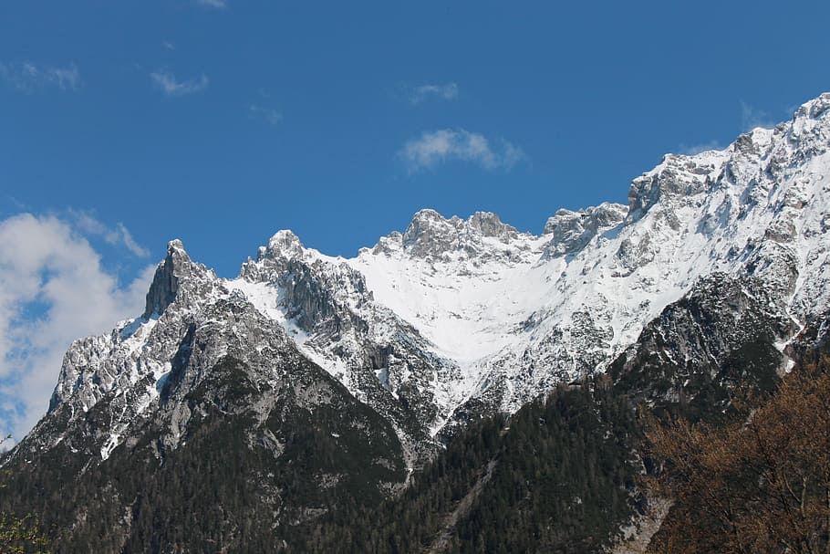 karwendel, bavarian alps, quad tip, mountain, alpine, snow, HD wallpaper