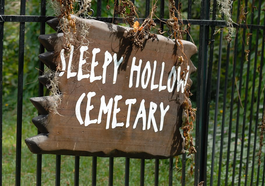 sleepy hollow cemetary quote board, sleepy hollow sign, halloween, HD wallpaper