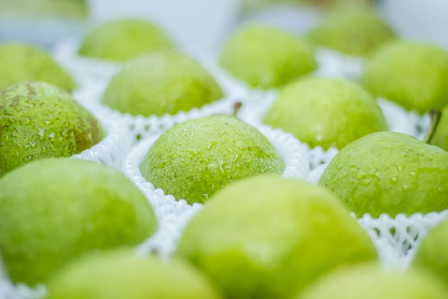 pear, fu pears, gift box, food and drink, green color, freshness HD wallpaper