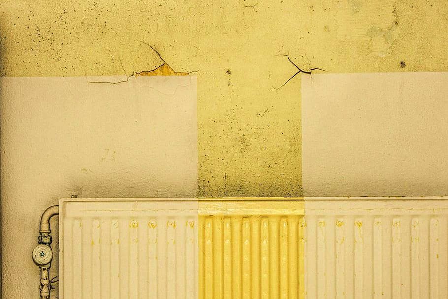 radiator, yellow, abstract, heating, grafitti, wall - building feature HD wallpaper