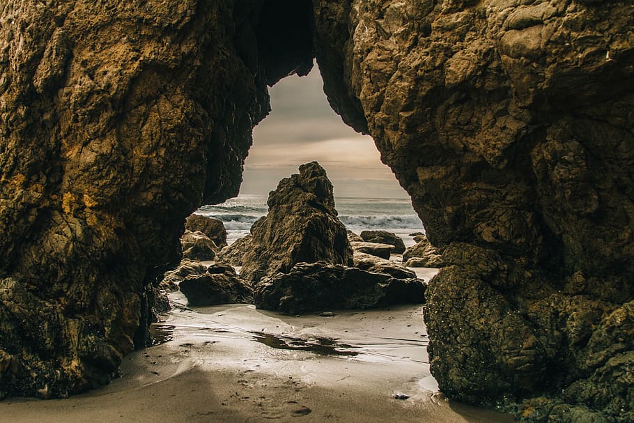 landscape photo of rock formation near body of water, sea, ocean HD wallpaper
