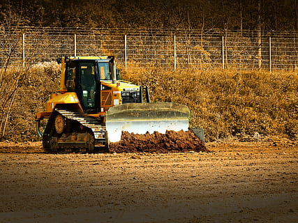 black and yellow heavy equipment, excavators, construction machine HD wallpaper