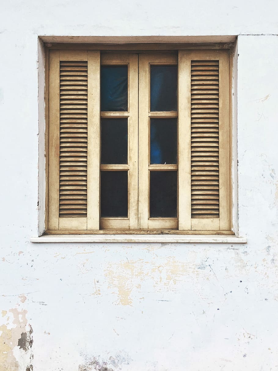 brown wooden window, wall, shutter, white, tan, architecture HD wallpaper