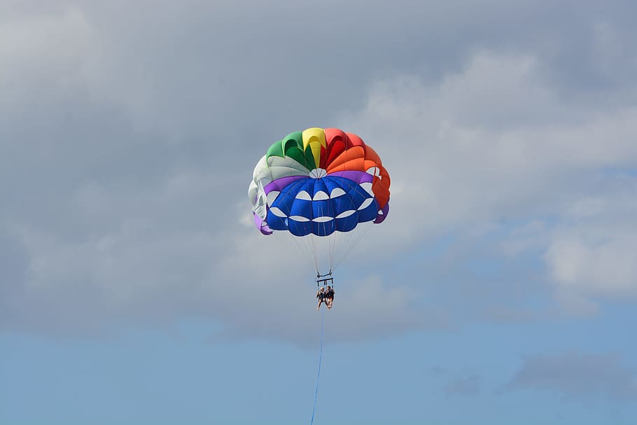 person on the parachute in mid-air, Parasail, Spring, Sea, Sport HD wallpaper
