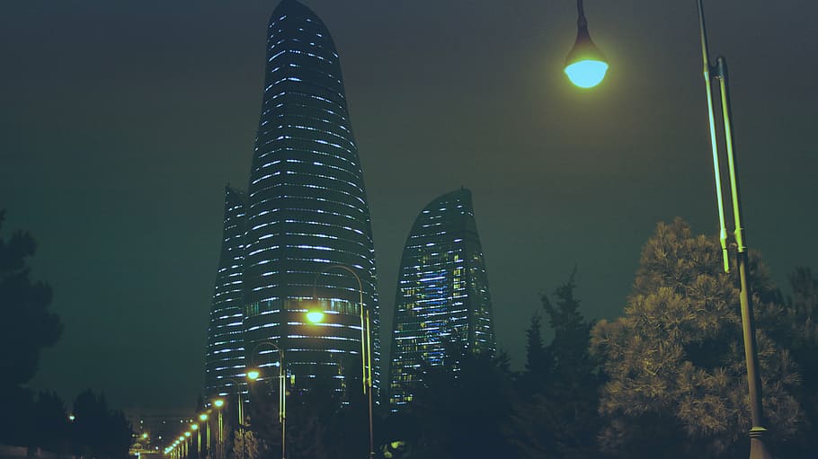 high-rise buildings near trees, structure, sky, infrastructure HD wallpaper