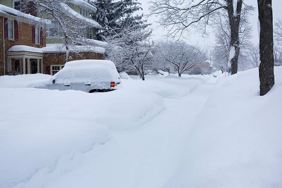 deep snow, winter, michigan, car, snowy street, covered, cold temperature HD wallpaper
