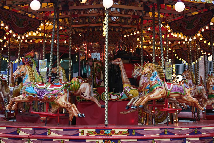 photography of merry-go-round, Carousel, Roundabout, fair, vintage