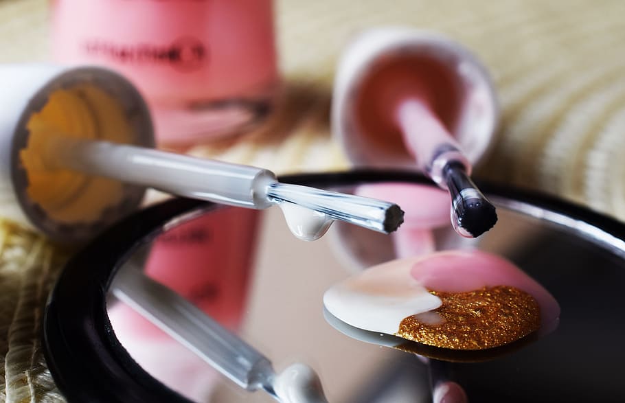 lacquer, brush, closeup, white, pink, golden, food and drink HD wallpaper
