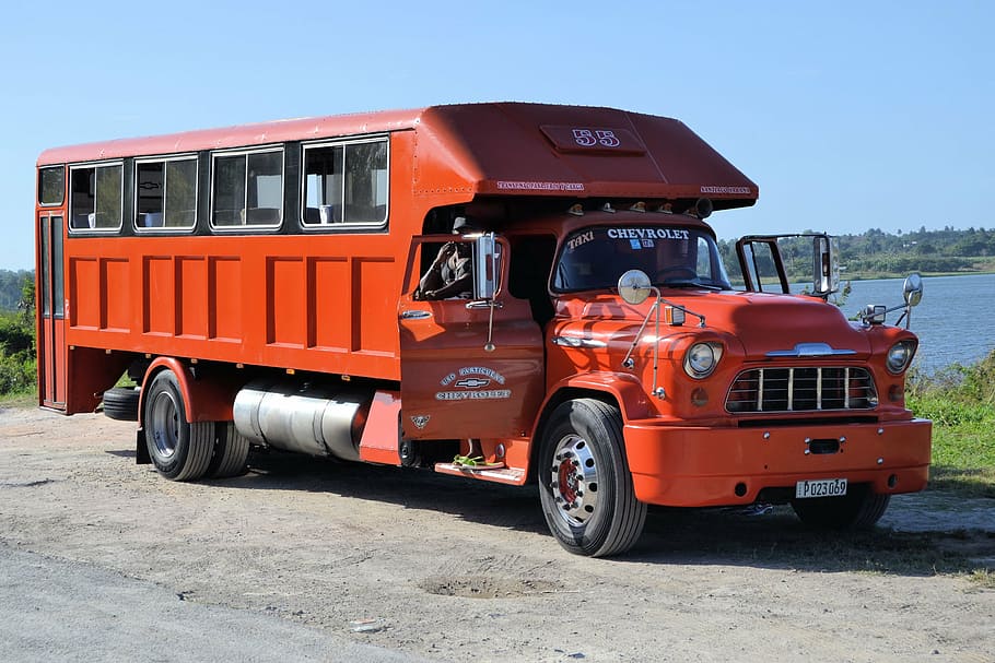 orange truck near body of water during daytime, cuba, auto HD wallpaper