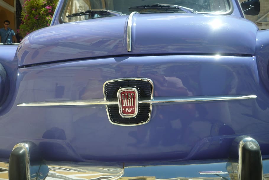 Car, Frontal, Seat 600, Old, antique car, vintage, retro, blue, HD wallpaper
