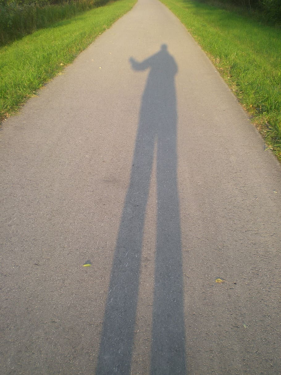 Away, Shadow, Evening, Twilight, Figure, man, focus on shadow HD wallpaper