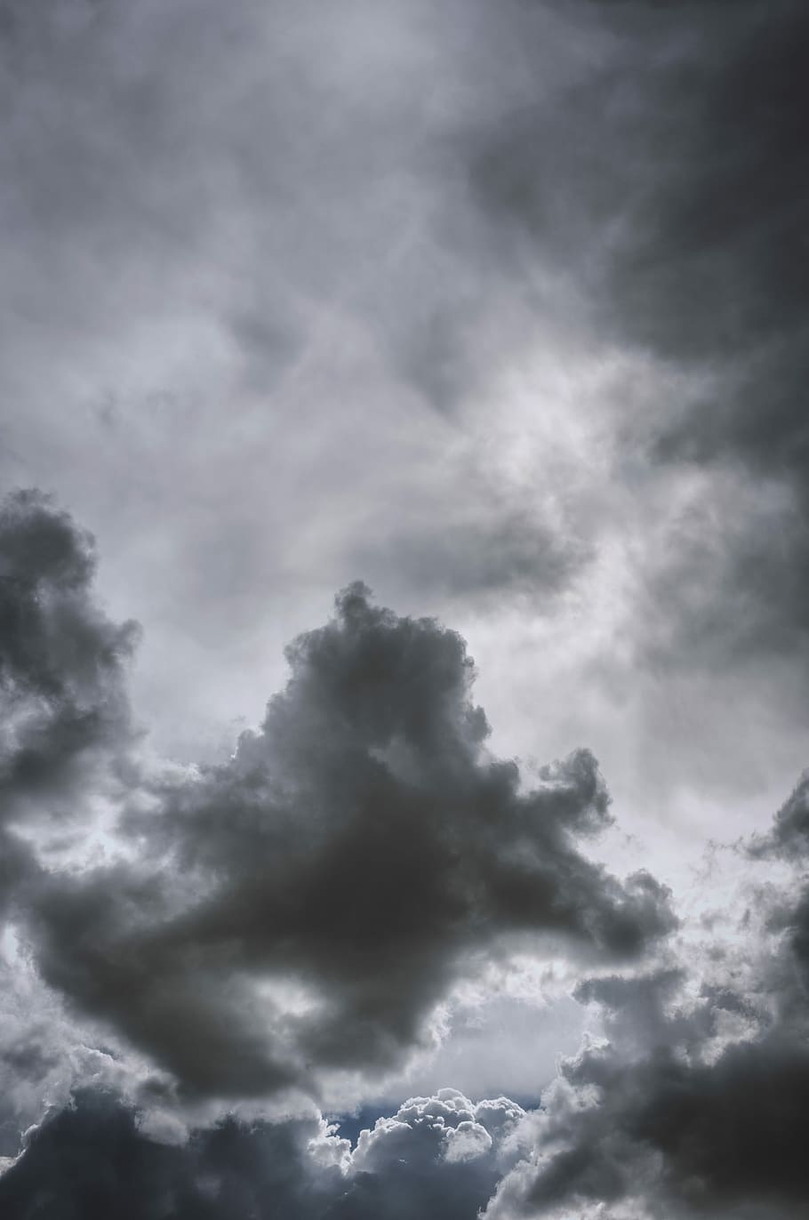 grayscale photo of clouds, low-angle photography of black and white sky HD wallpaper