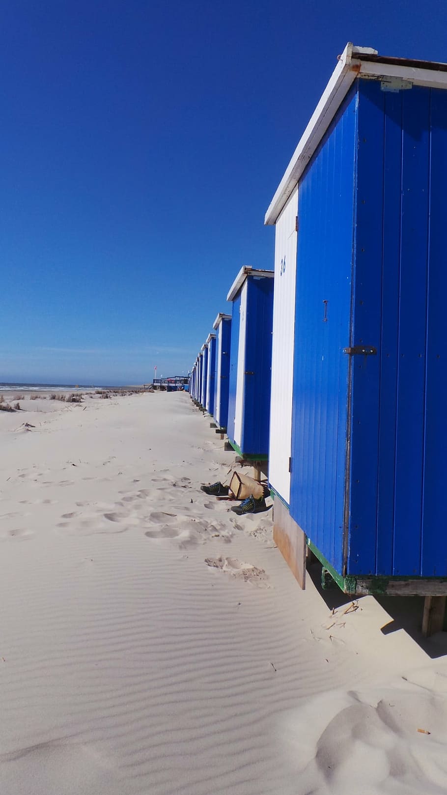 beach, sun, sea, beach Hut, sand, blue, no People, coastline HD wallpaper