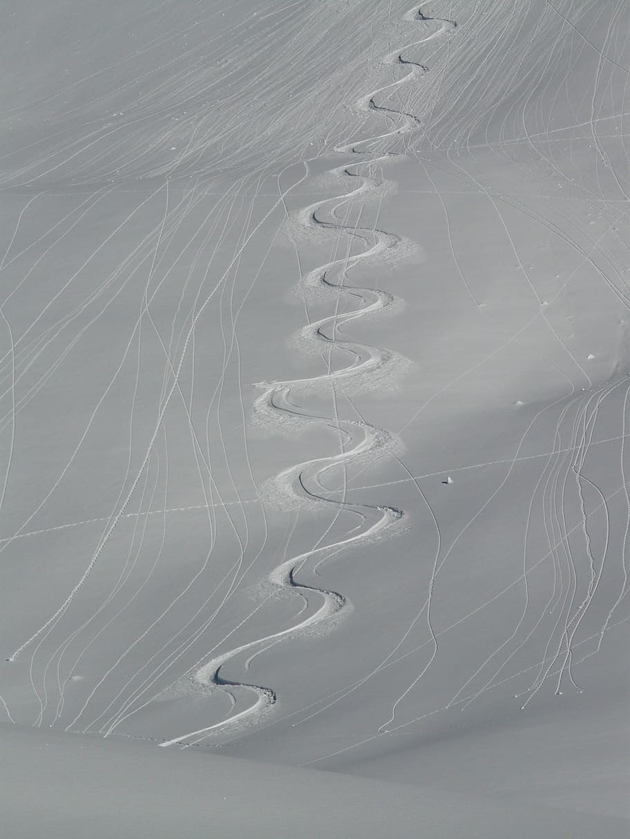 skiing, departure, wag, trace, curves, snow, snowy, track, winter HD wallpaper