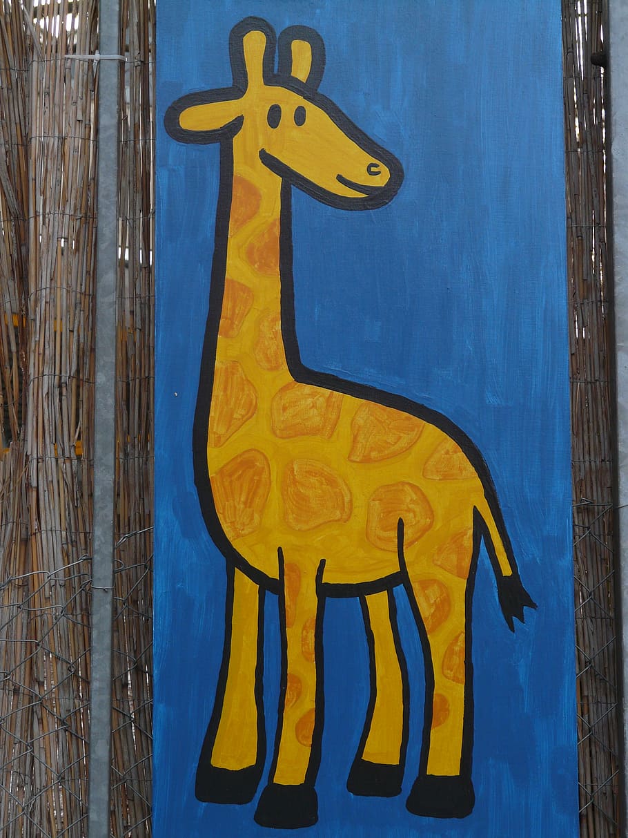 giraffe, comic, figure, image, paint, cartoon character, drawing, HD wallpaper