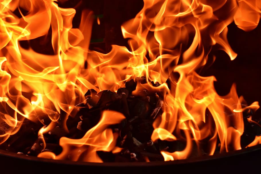 closeup photo of bonfire, flame, carbon, burn, mood, campfire HD wallpaper
