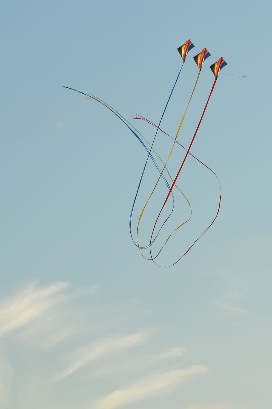 Wind, Kite, Blue Sky, Air, Clouds, wind kite, flying, low angle view HD wallpaper
