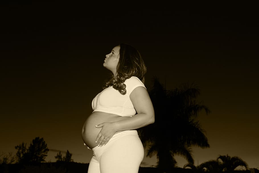 love, pregnant woman, family, pregnancy, white dress, tender, HD wallpaper
