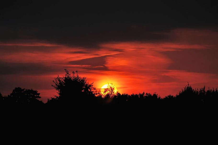 sunset, afterglow, clouds, romantic, atmospheric, silhouette HD wallpaper