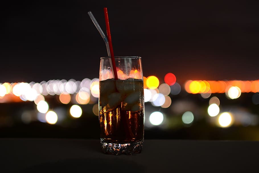 drinking, coke, bokeh, illuminated, night, no people, close-up HD wallpaper