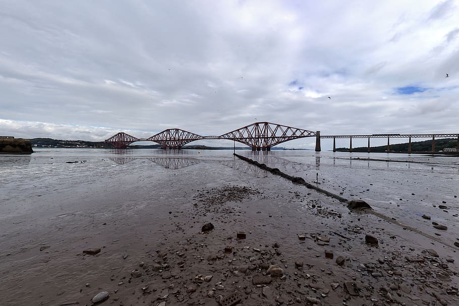 waters, horizontal, sky, nature, beach, scotland, south queensferry, HD wallpaper