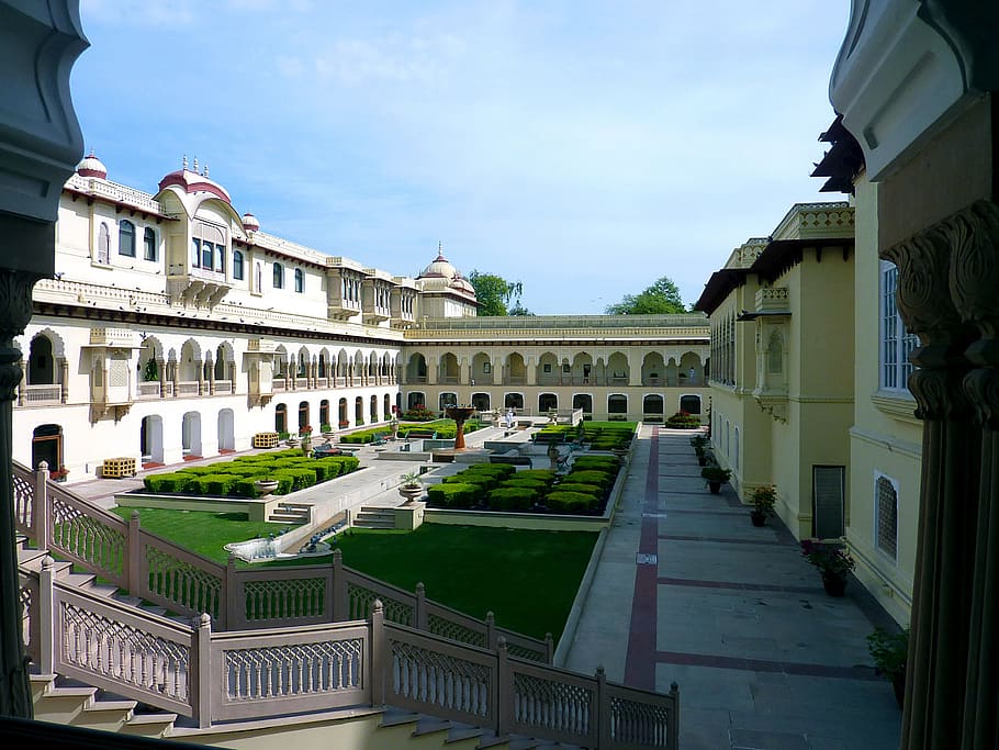 Castle, Palace, Courtyard, India, Jaipur, rambagh-palace, hotel, HD wallpaper