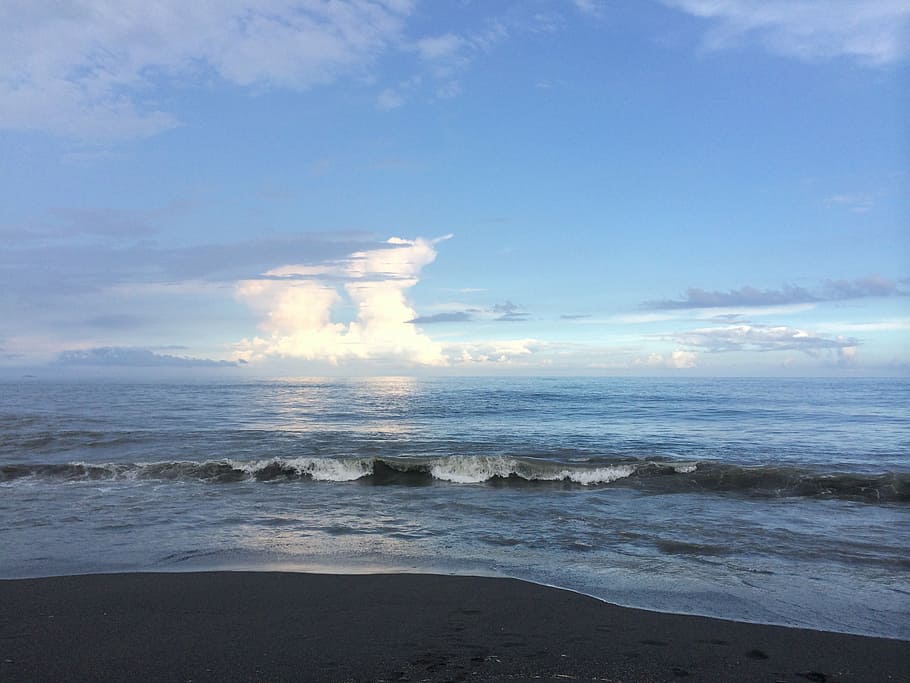 sea, blue, sky, nature, cloud, seacoast, beach, seawave, baiyun, HD wallpaper