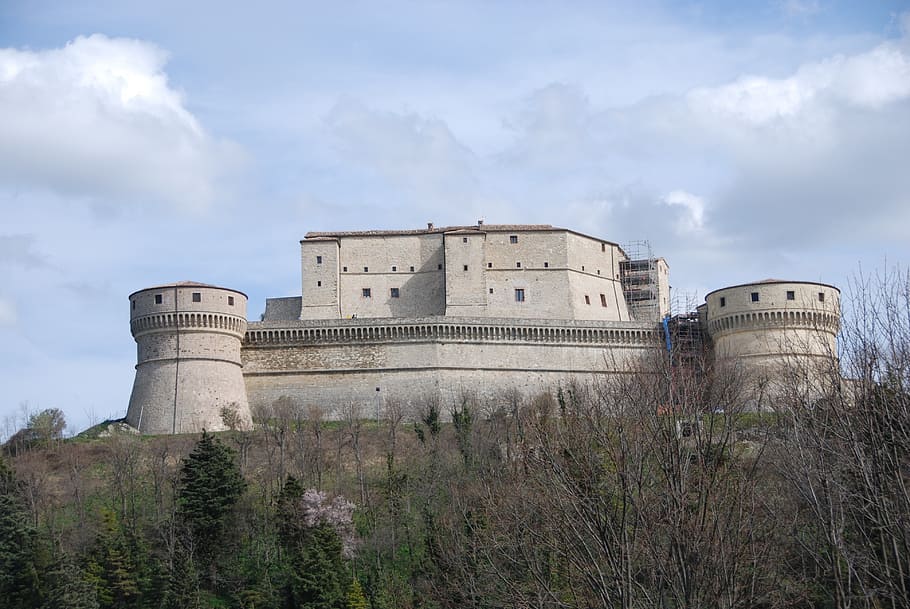 castle, san leo, walls, cagliostro, sky, clouds, architecture, HD wallpaper