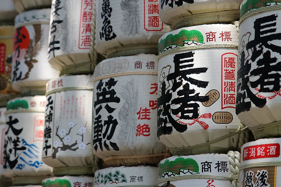 assorted kanji labeled jar lot, japan, asia, sake, east, religion, HD wallpaper