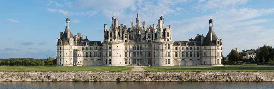 white and black castle near body of water, chateau chambord, landscape, HD wallpaper