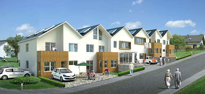 white and blue house beside concrete road, multi-family home HD wallpaper