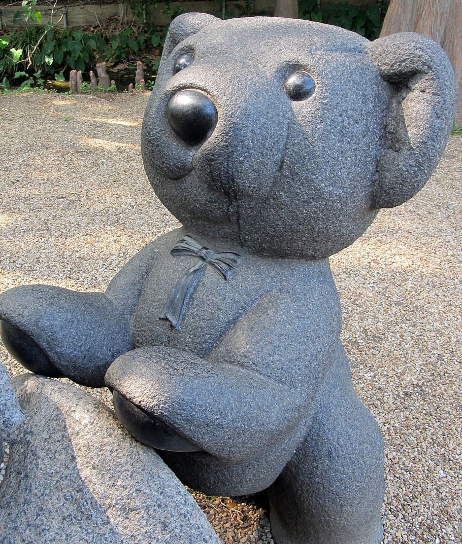 teddy bear, sculpture, stone, granite, play, children, playground HD wallpaper