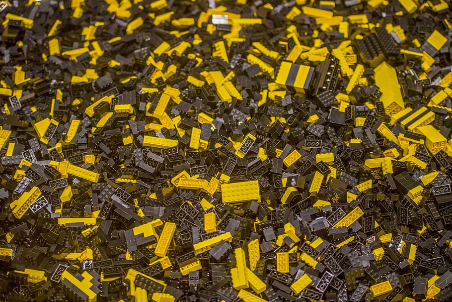industry, pattern, batch, lego, bricks, yellow, black, colorful, HD wallpaper