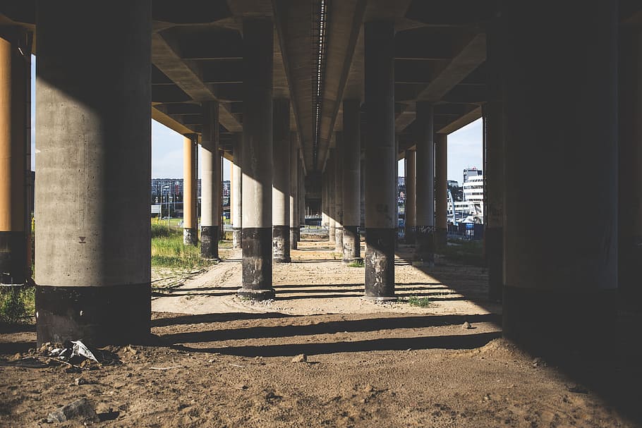 city, architecture, bridge, column, columns, overpass, pillar HD wallpaper