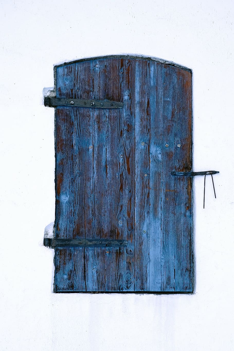 blue wooden door, white, wall, lock, paint, art, aesthetic, design