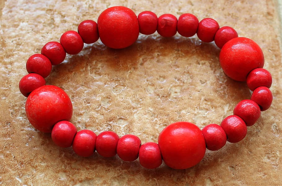 beads, wooden, red, bracelet, string, red coral, ornament, jewelry HD wallpaper
