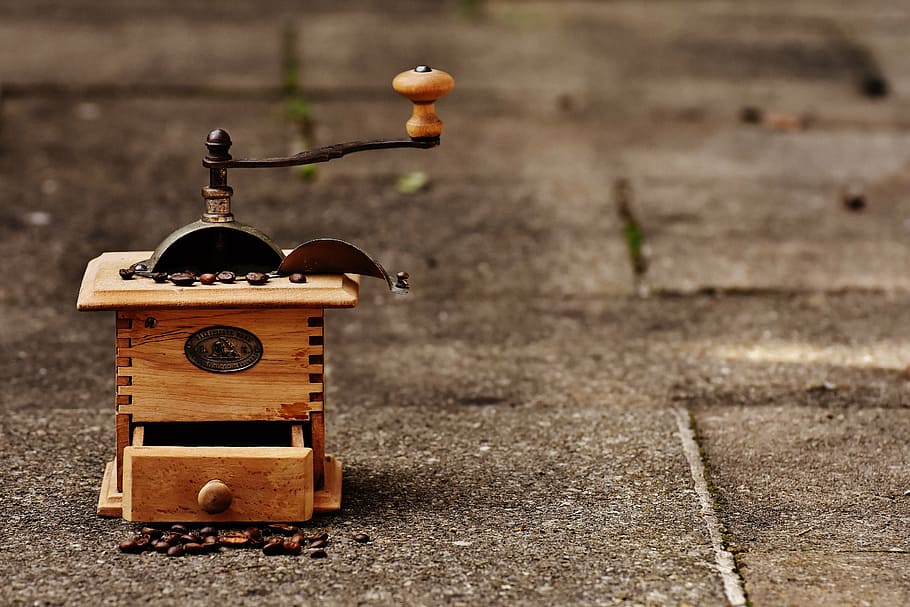 brown coffee grinder, coffee beans, delicious, enjoy, benefit from HD wallpaper