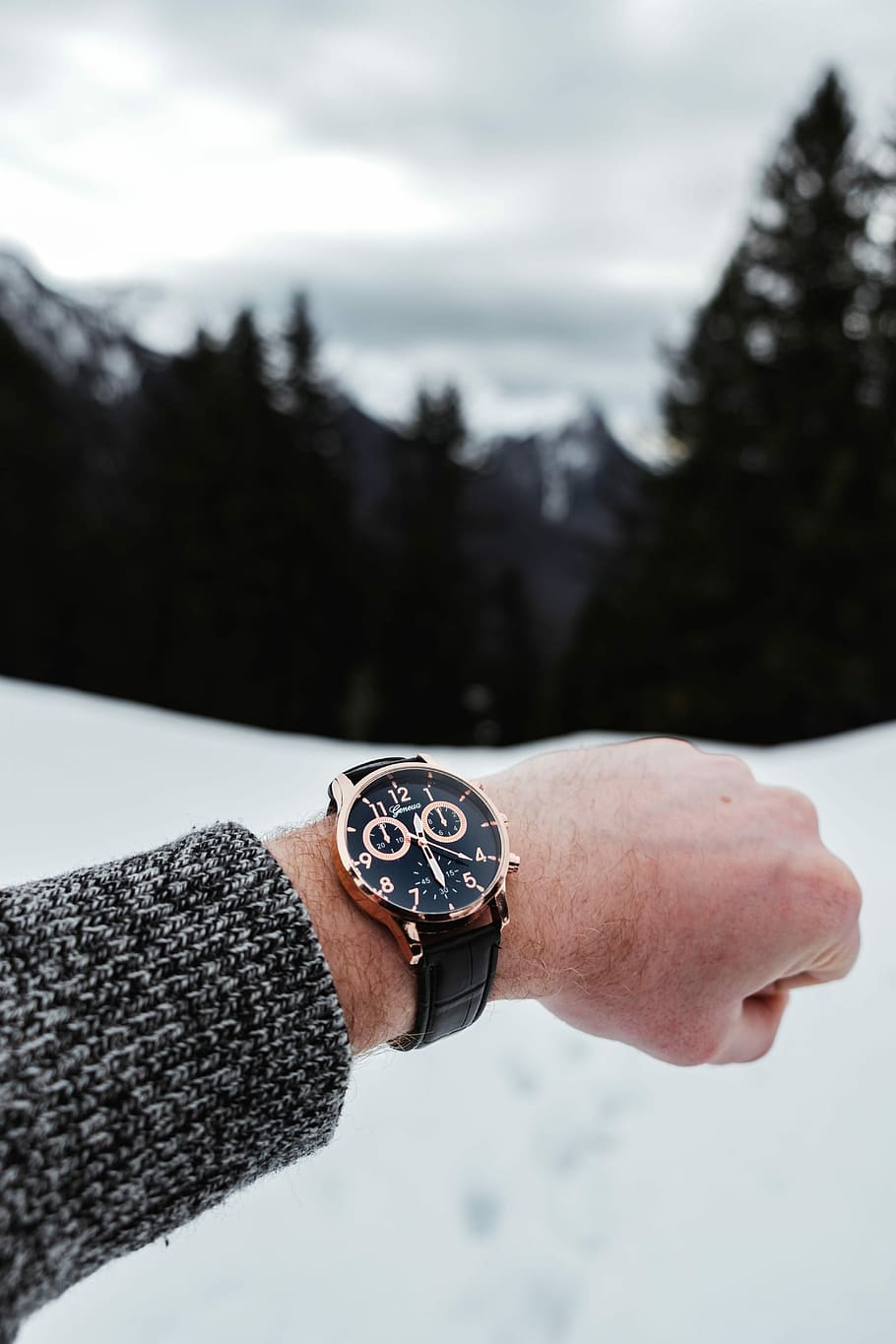 chronograph watch reading 12:30 o'clock, person wearing gold-colored chronograph watch HD wallpaper