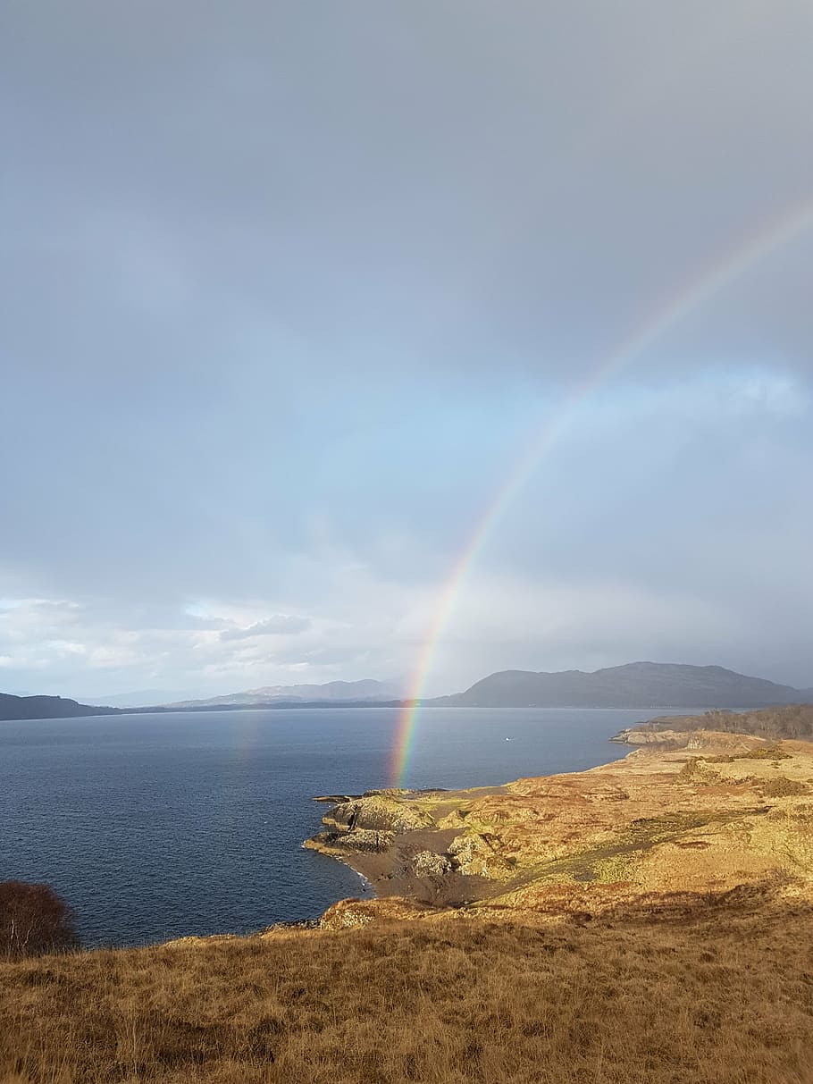 rainbow, field, scotland, scenics - nature, beauty in nature HD wallpaper