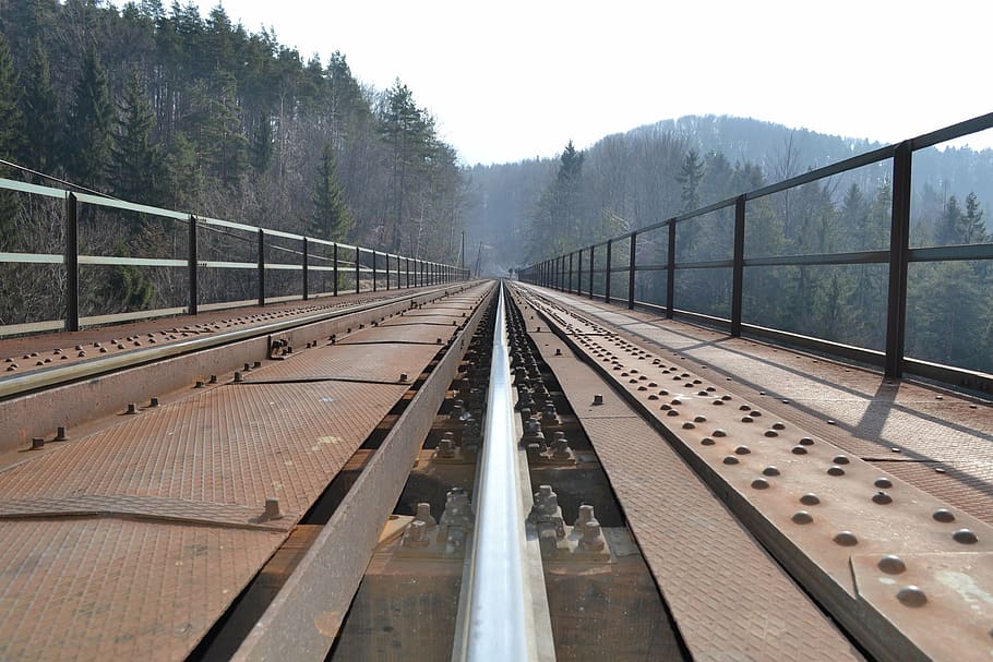 railway bridge, remate, track, train, transportation, connection HD wallpaper