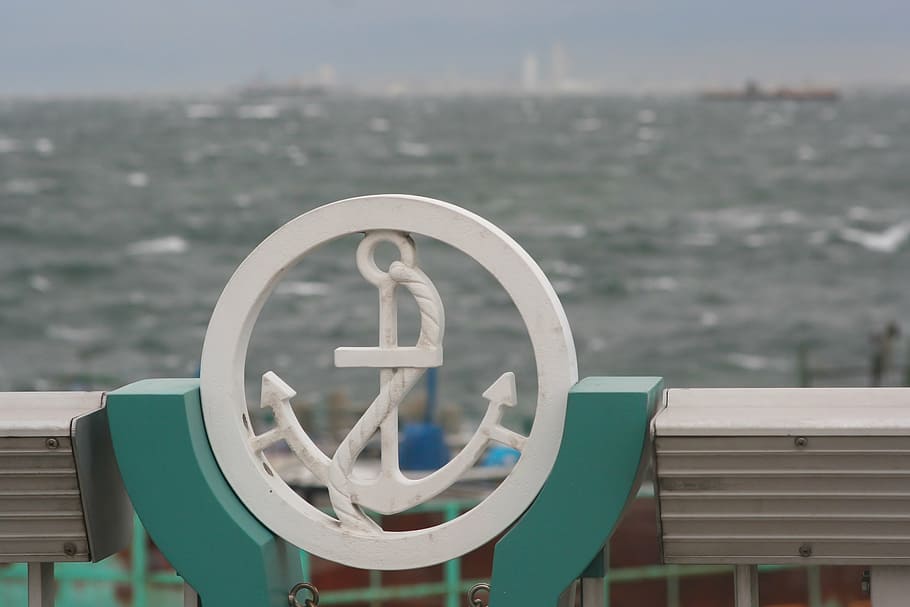 anchor, mark, watermark, wave, white crested waves, tokyo bay HD wallpaper