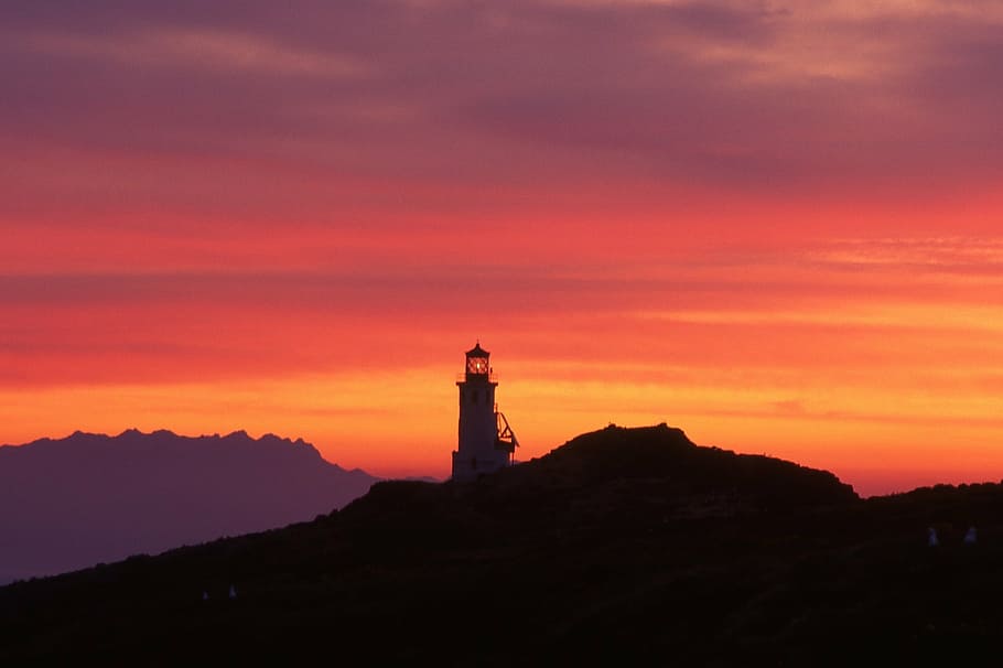 white lighthouse photo during sunset, sunrise, dawn, silhouettes HD wallpaper